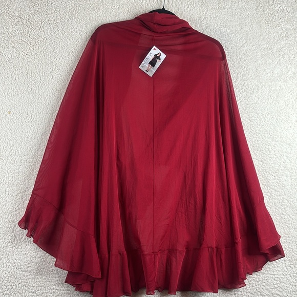 NWT Kiyonna Womens Red Sheer Ruffle Hem Tie-Front Cape M MEDIUM - Picture 6 of 8